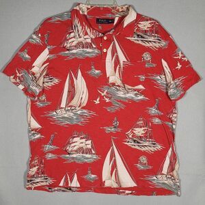 Polo Ralph Lauren Polo Shirt Mens XXL Crimson Red Sailboat Nautical Beach Resort
